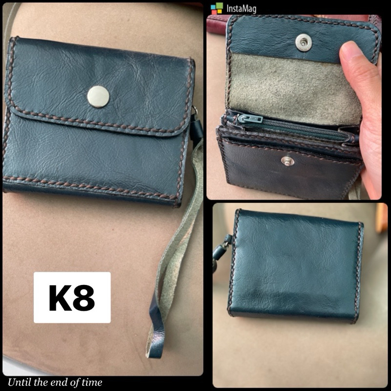 กระเป๋า Handmade หนังวัวแท้ หนังวัวแท้ นาด 4x3.3" 5 ช่องการใช้งาน 2 ช่องบัตร มีสายคล้องมือ