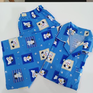 ชุดนอนp+p ผ้าคอตตอน ฟรีไซส์ คอปก ขาสามส่วน แขนสั้น