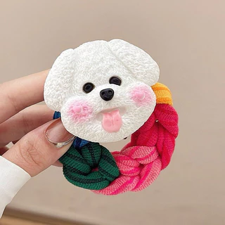 kingshopping(KTF09）ยางรัดผม สีสันผ้าเตรียมแหวนผมหญิงความยืดหยุ่นสูงการ์ตูน เครื่องประดับผม