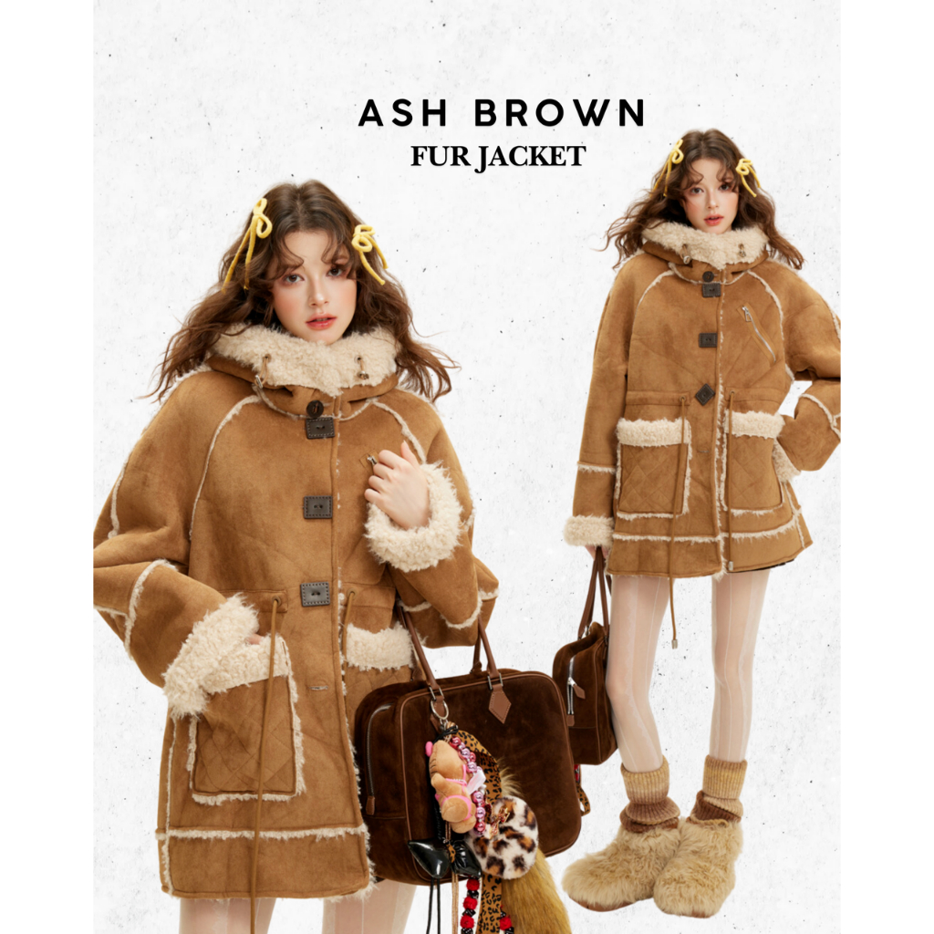「สินค้าลิขสิทธิ์แท้」24 Winter IRIS x TM designer l IC70953 Ash brown fur jacket เสื้อผ้าผู้หญิง โค้ทแขนยาว