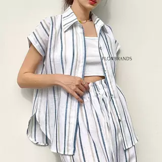 PLOWBRANDS เสื้อเชิ้ตลินิน TS0012 เสื้อพรางต้นแขน"Swan​ shirt" ผ้าลินินแท้ 100%