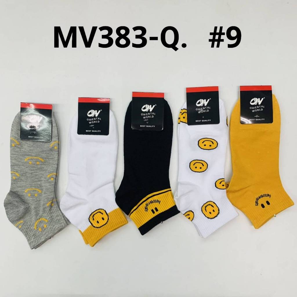 OW Socks ถุงเท้าข้อสั้น ลายผู้ชาย MV383 ลายเดียวคละสี