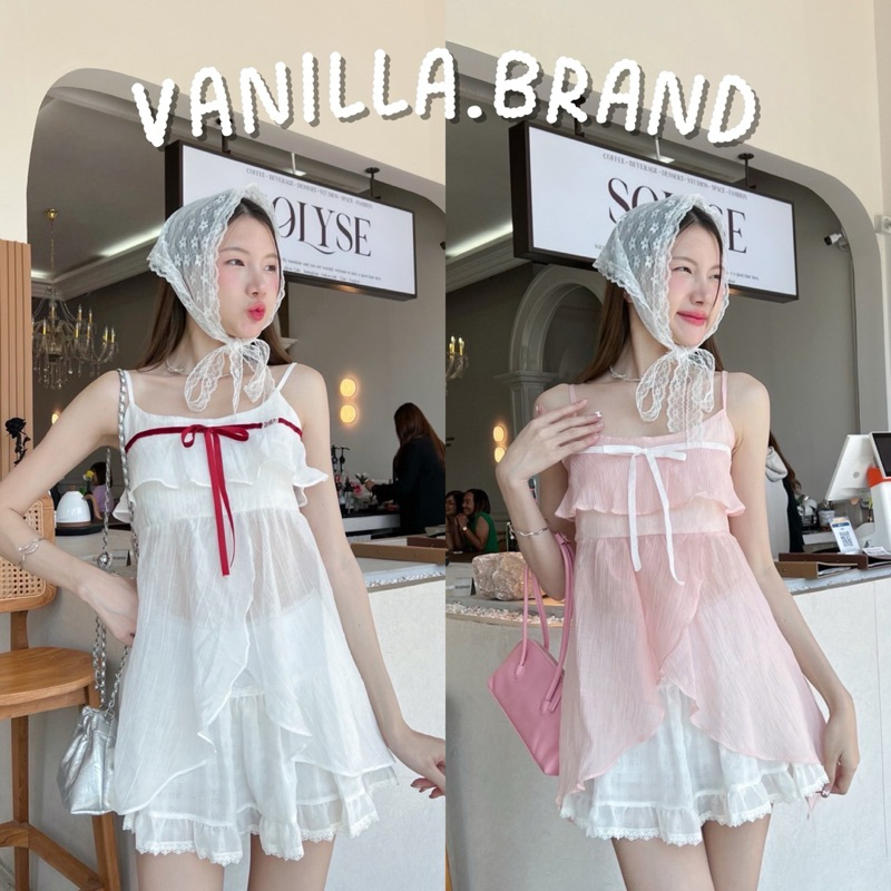เสื้อสายเดี่ยวตัวยาว แต่งระบายแหวกเฉียง -ttm / VB0384