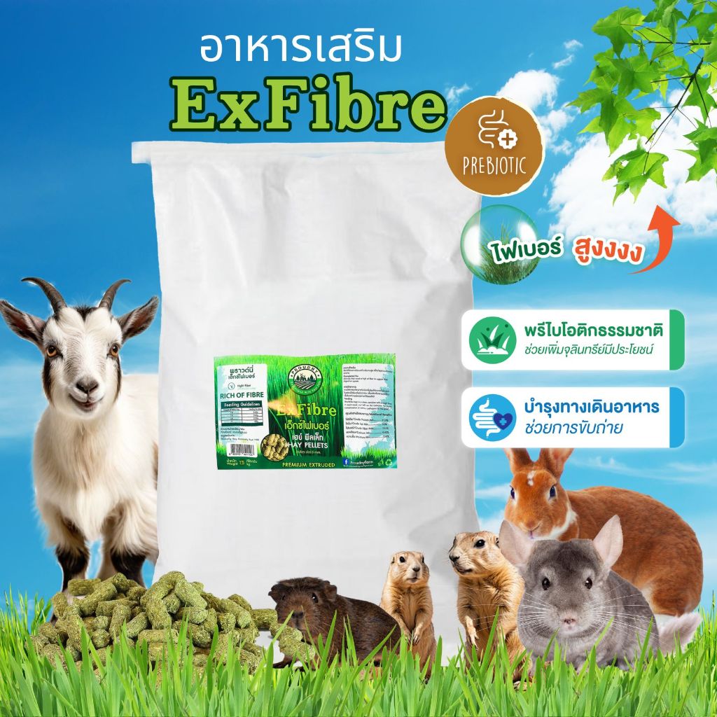 อาหารเสริมสัตว์ฟันแทะเยื้อใยสูงพร้อมวิตามินแร่ธาตุพรีไบโอติก พราวด์นี่เอ็กซ์ไฟเบอร์ 5 kg [Sack]
