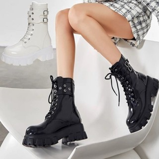 ขนาด 35-40 ผู้หญิงแฟชั่นสีดำหนาแต่เพียงผู้เดียวรองเท้าหนังกล…