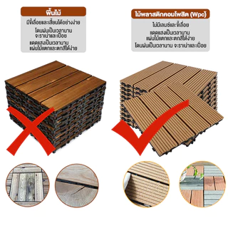 แผ่นไม้ปูพื้น แผ่นไม้ตกแต่งสวน30x30x2cm แผ่นปูพื้นสวน ปูระเบียง พื้นไม้สำเร็จรูป ทนการกัดกร่อน ไม้เทียมปูพื้น แผ่น