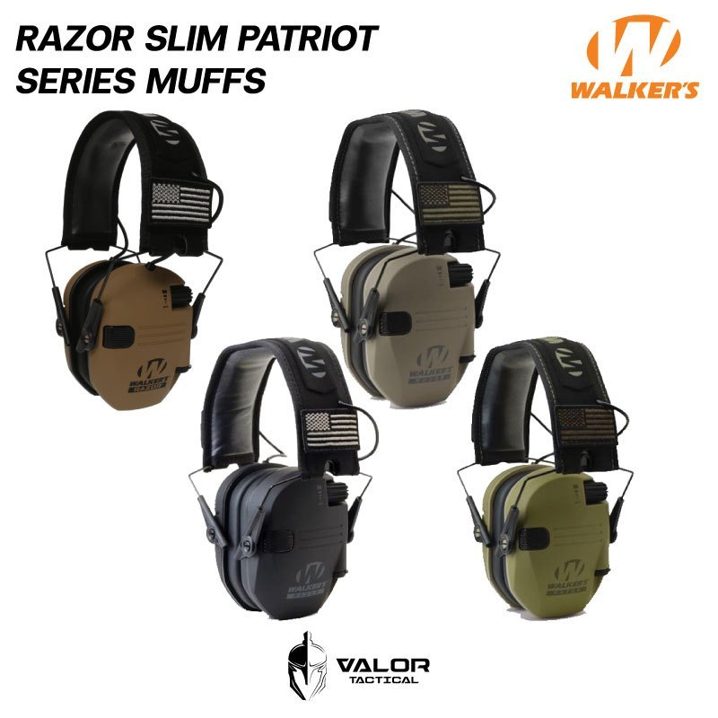 Walker's Razor Slim Patriot Series Muffs + Patch หูฟังแบบครอบหู ติดแพทช์ได้ Headphones หูฟังตัดเสียง 23dB