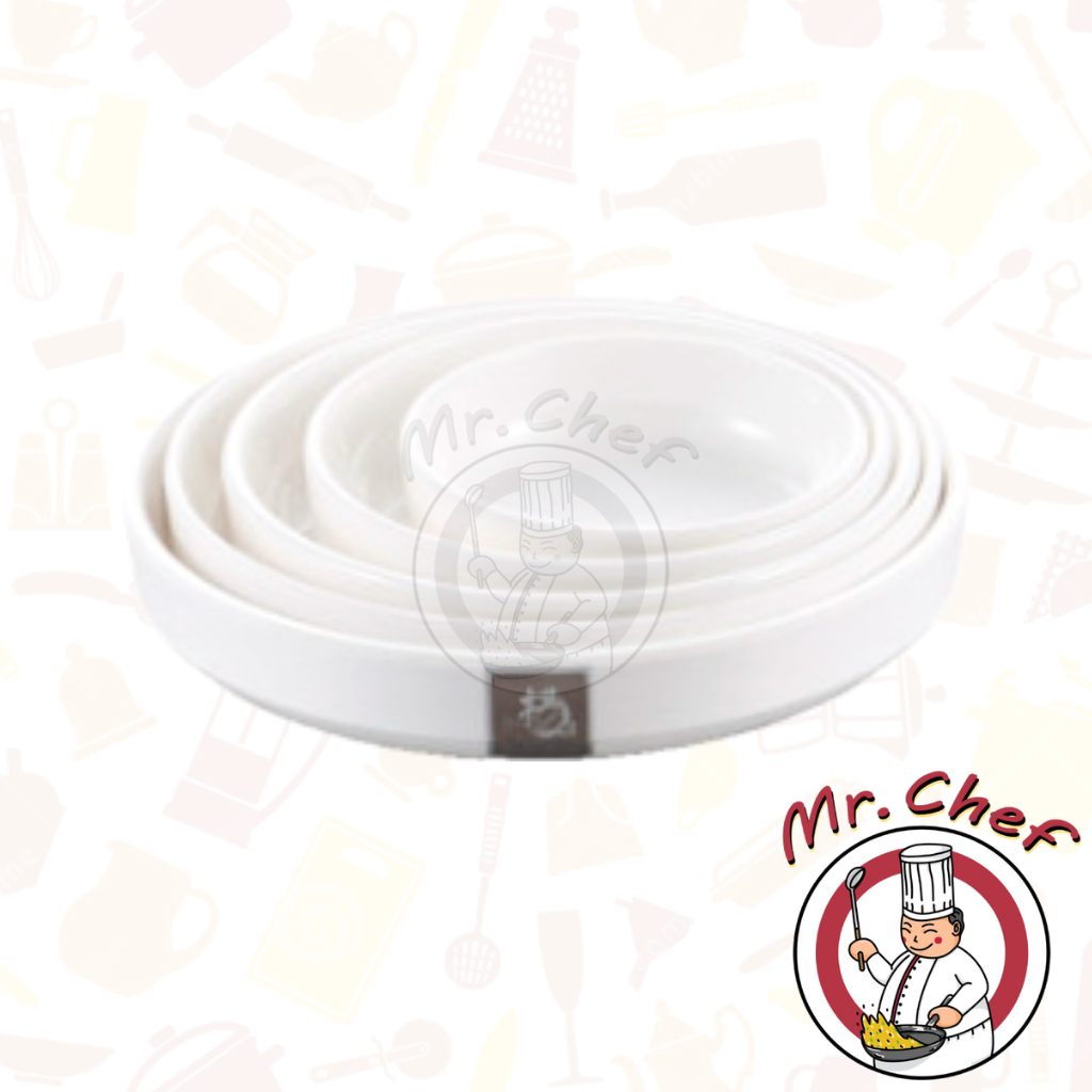 Mr.Chef [พร้อมส่ง] ชามเมลามีน ตื้น สไตล์เกาหลี สีขาว ขนาด 8.9, 11.3, 13.3, 14.9 cm ถ้วยแบ่ง ถ้วยน้ำจิ้ม เครื่องเคียง