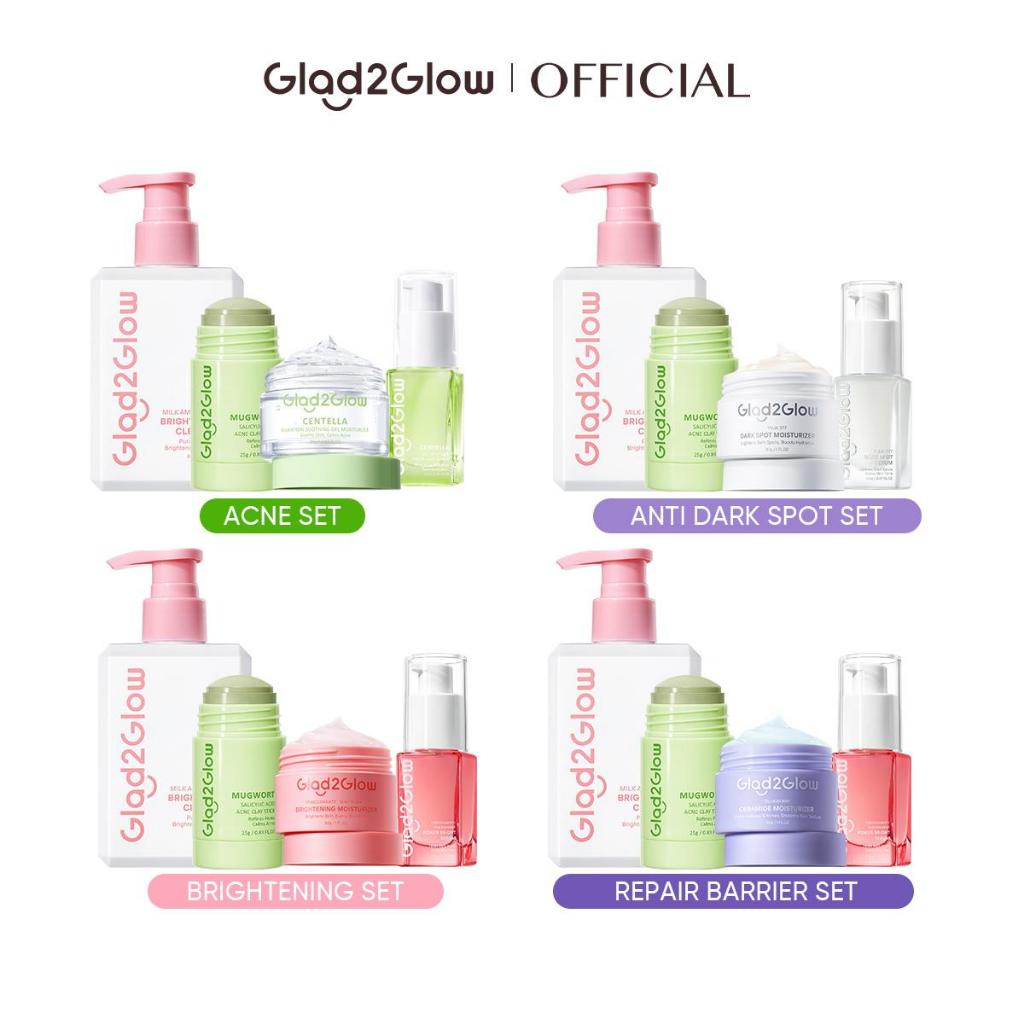Glad2Glow Cleanser ไบร์ทเทนนิ่ง Mugwort mask มาส์กโคลนแบบแท่งที่ช่วยต้นสิว Serum เซรัม Moisturizer ครีมทาผิว ครีมทาหน้า