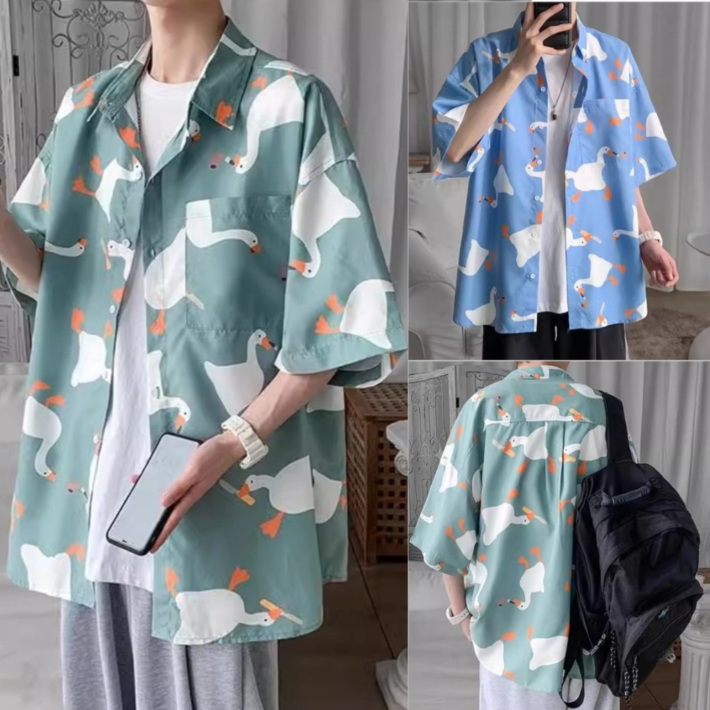 👕NEW👕เสื้อเชิ้ตผู้ชาย แขนสั้น ทรงหลวม ผ้านุ่มไม่เปลี่ยนรูปทรง นักศึกษา เสื้อลายใหม่ล่าสุด