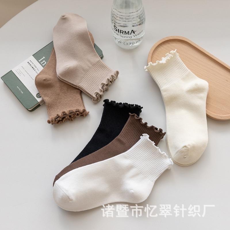 S03 ถุงเท้าข้อสั้น ถุงเท้าสไตล์เกาหลี ผ้านุ่ม ใส่สบาย มีระบาย