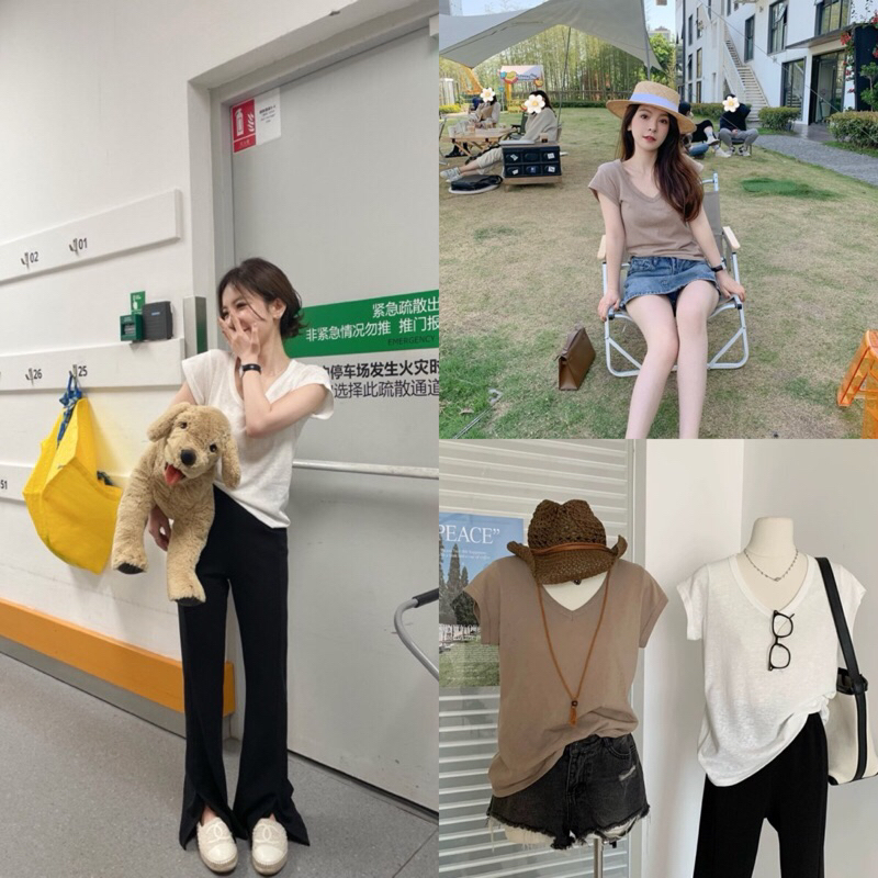 เสื้อคอวีแขนสั้นรุ่น 7908 TAG:WG.WE