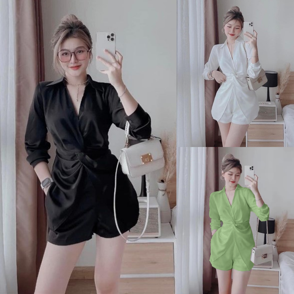 ชุดเซตผ้าบาร์บี้ เสื้อเอวเกลียวแขนยาวกระดุมหน้า+กางเกง  A2104