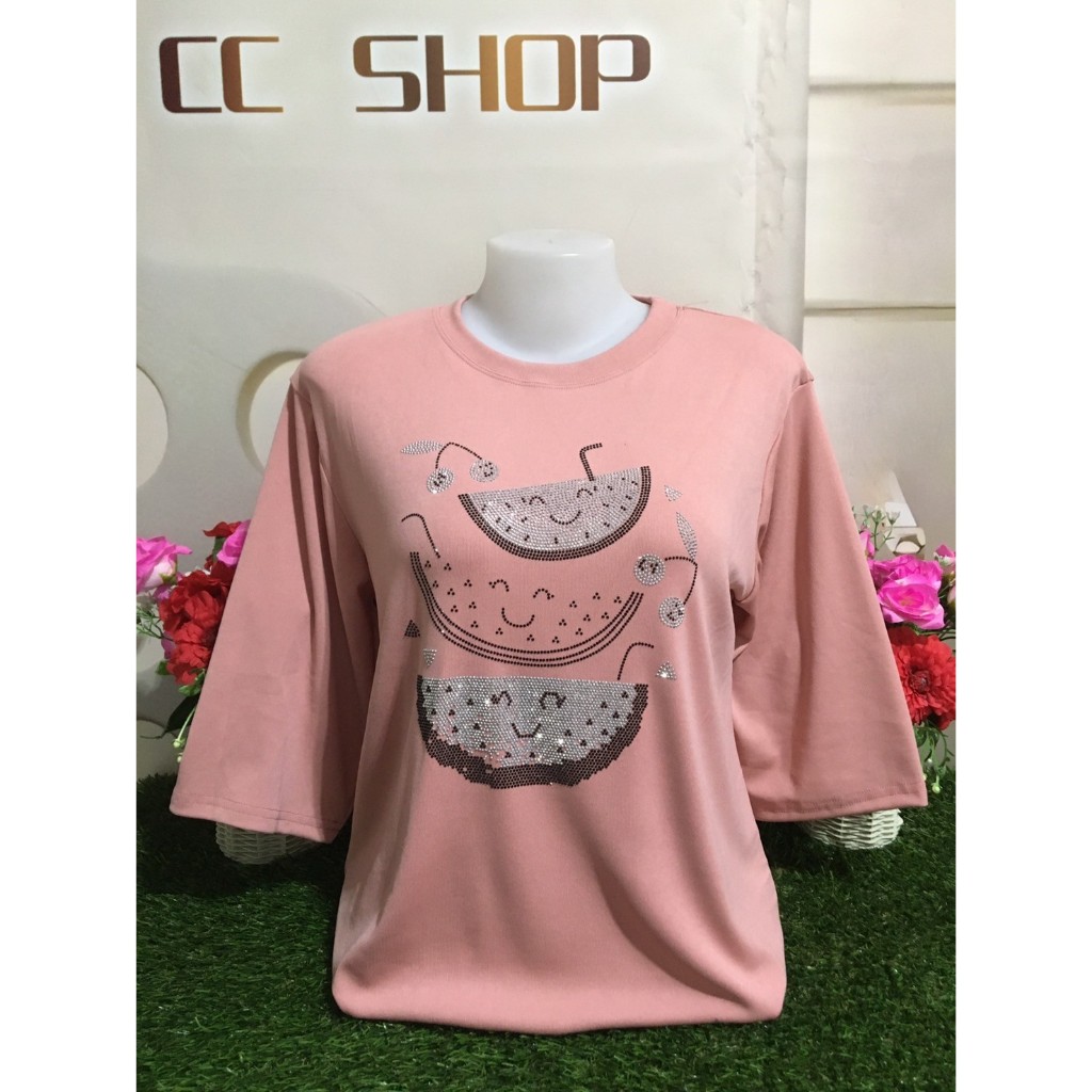เสื้อยืดผู้หญิง แฟชั่นผู้หญิง เสื้อสาวอวบ แขนสามส่วน รุ่น1714