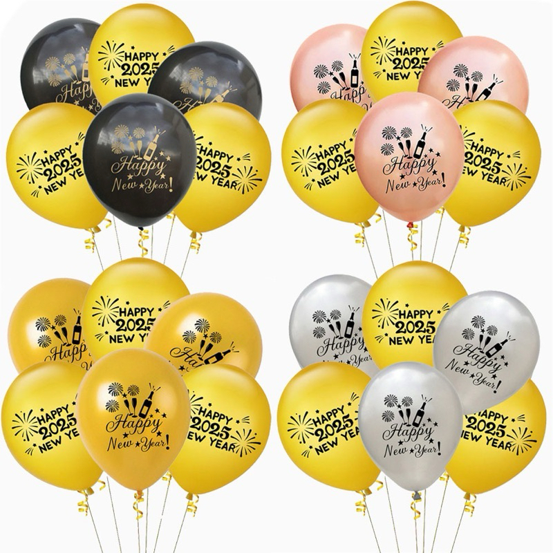 พร้อมส่งจากไทย ลูกโป่ง สกรีน ลายปีใหม่ happy new year 2025 คริสต์มาส สีสวย ลายชัด ขนาด12นิ้ว