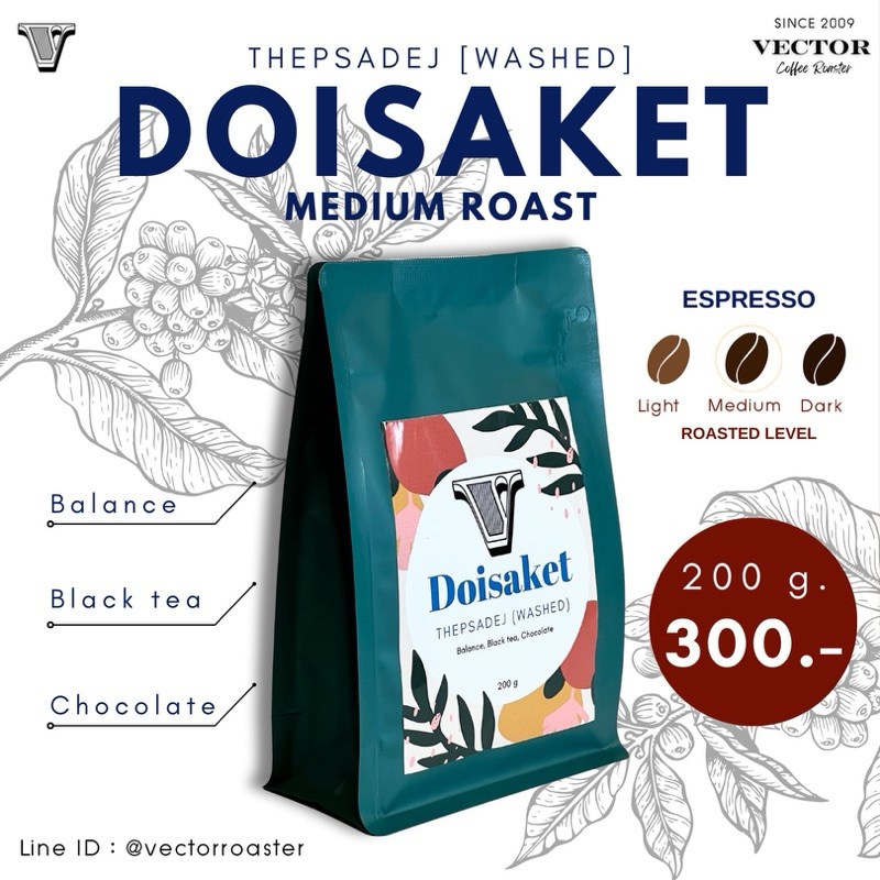 VECTOR : เมล็ดกาแฟดอยสะเก็ด wash process คั่วกลาง