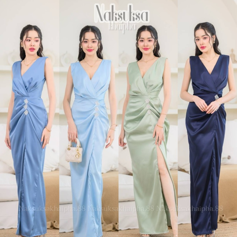 Dress ชุดราตรี เพื่อนเจ้าสาว ZA01 (ผ้าราตรีเงา) ทรงสวย ทรงสวยหรูดูแพง เดรสยาว ผู้หญิง Clothing