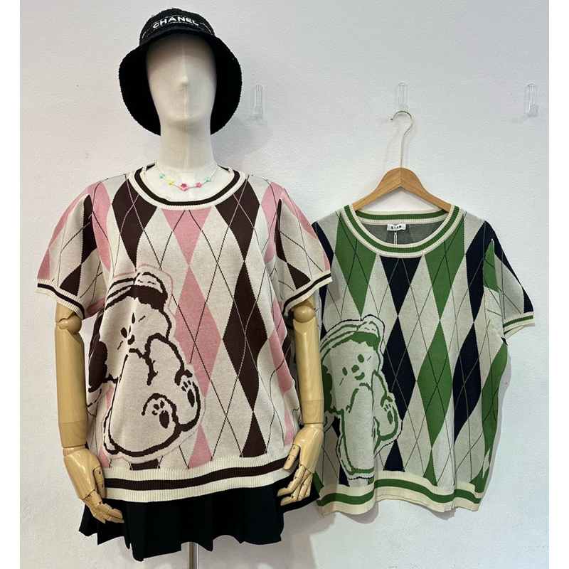 เสื้อไหมพรมทอลายน้องหมีลายตารางS313