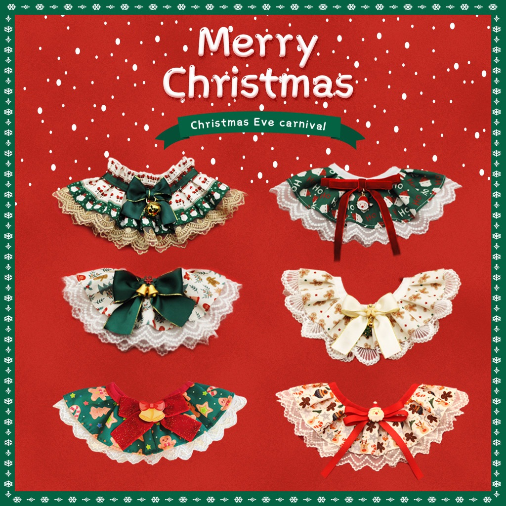 Furry Diary ปลอกคอแมว ปลอกคอหมา ปลอกคอผ้าพันคอลูกไม้ คริสต์มาส สําหรับสัตว์ Merry Christmas