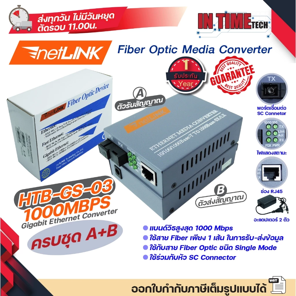 ของแท้ ประกัน 1 ปี Netlink Media Converter 10/100/1000 MBPS HTB-GS-03 / มีเดีย คอนเวอร์เตอร์