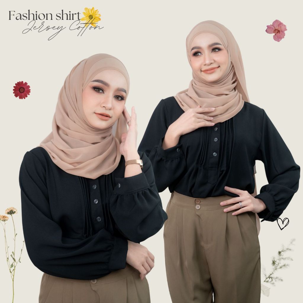เสื้อแขนโคมไฟ ตีเกล็ดหน้า คละเนื้อผ้า ดีเทลเรียบง่ายสวมใส่สบาย สีพื้นดูสุภาพ ทรงคอสูงDG07วาริสมุสลิม
