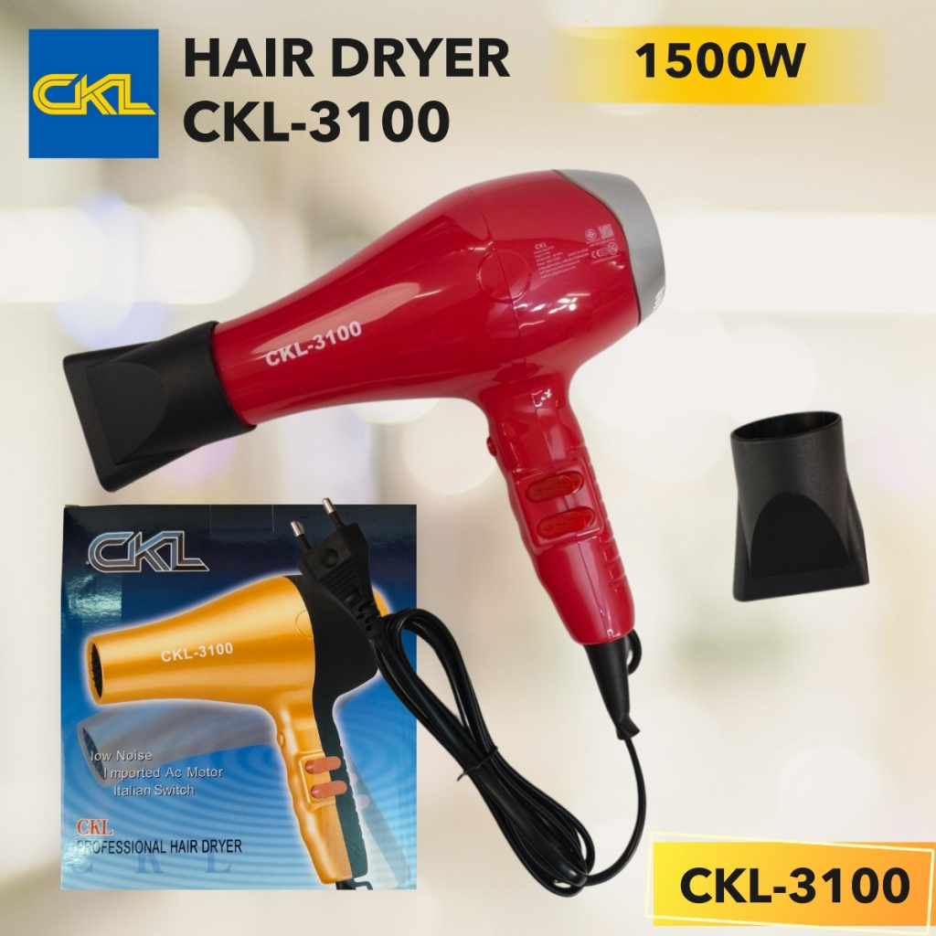 ไดร์เป่าผมCKL มืออาชีพ รุ่น CKL-3100 สีแดง กำลังไฟ 1700W เป่าแรง แห้งเร็ว ปรับโหมดร้อน-เย็นได้ ขนาดใหญ่