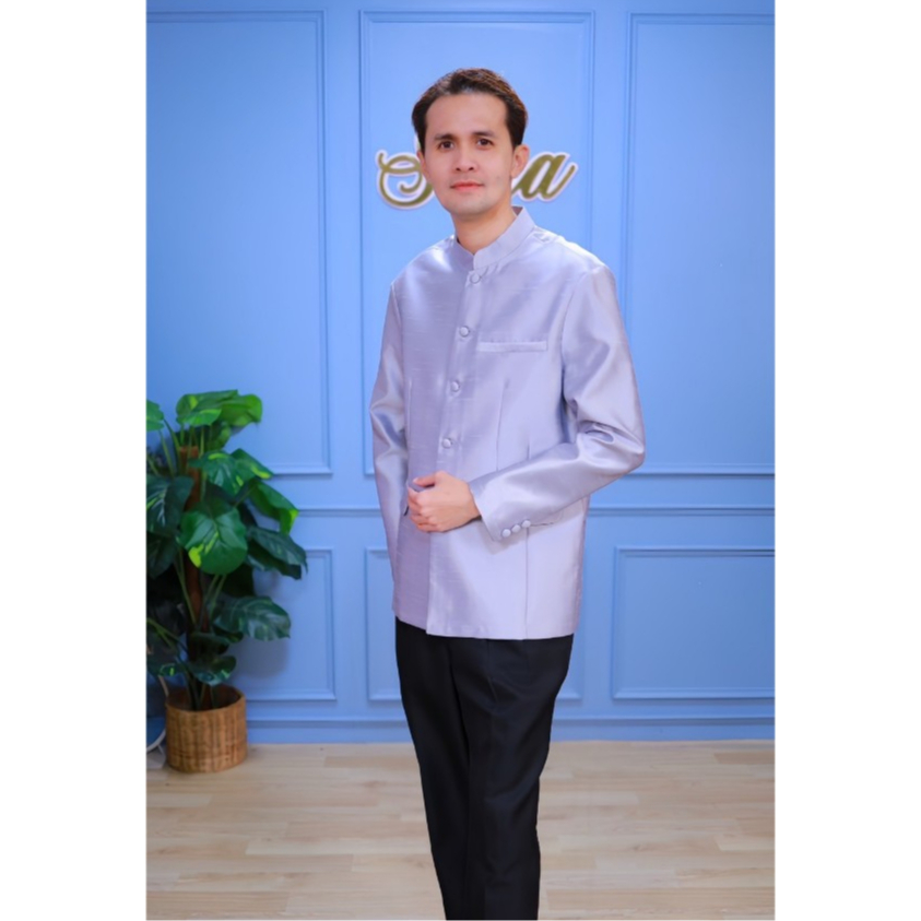 เสื้อผู้ชายไหมสี่เส้นคอจีนแขนยาว (M13)