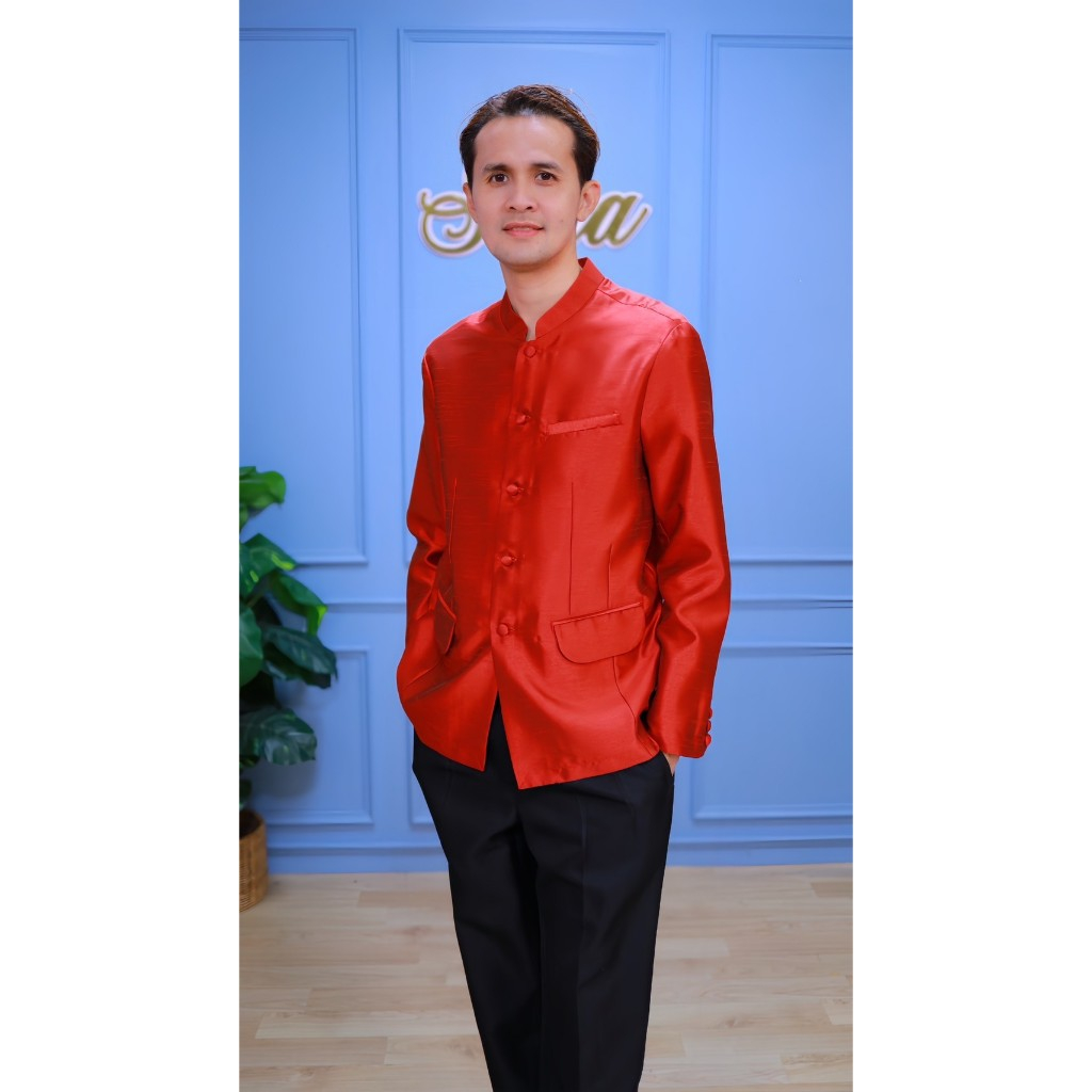 เสื้อผู้ชายไหมสี่เส้นแขนยาวคอจีน (M13)