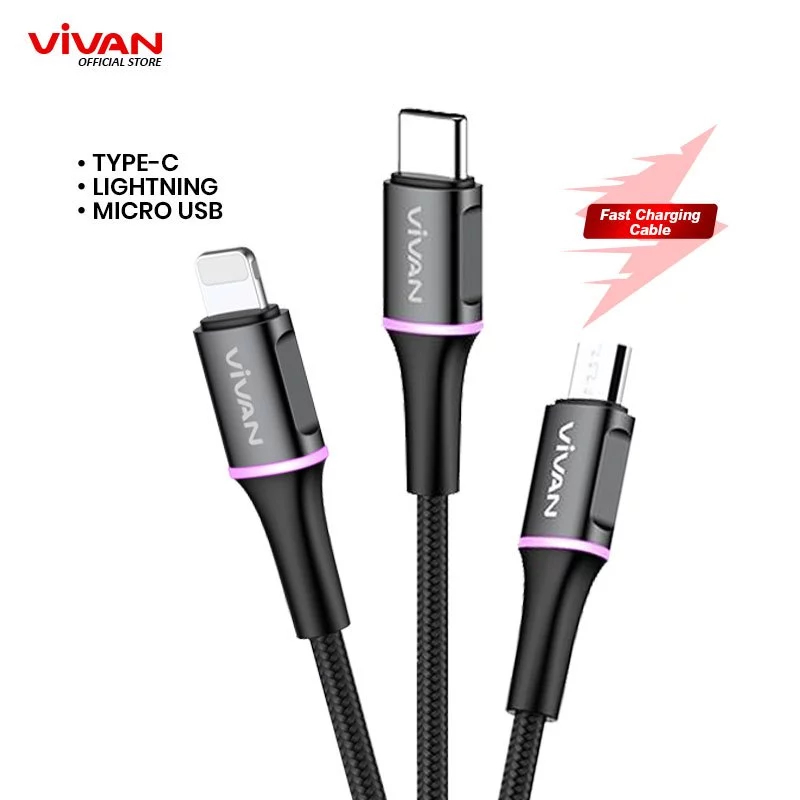 [สินค้าขายดี] VIVAN สายชาร์จมีไฟ LED ขนาด100cm ชาร์จเร็ว ชาร์จไว สายชาร์จมือถือ สายชาร์จโทรสับ บอกสถานะ รับประกัน 1 ปี