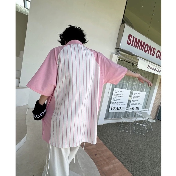 CLIFF สไตล์ย้อนยุคของอเมริกา การเคลื่อนไหว เสื้อโปโล การเลือก แขนสั้นลายทาง คู่รัก สถาบันลม - รูปที่ 7