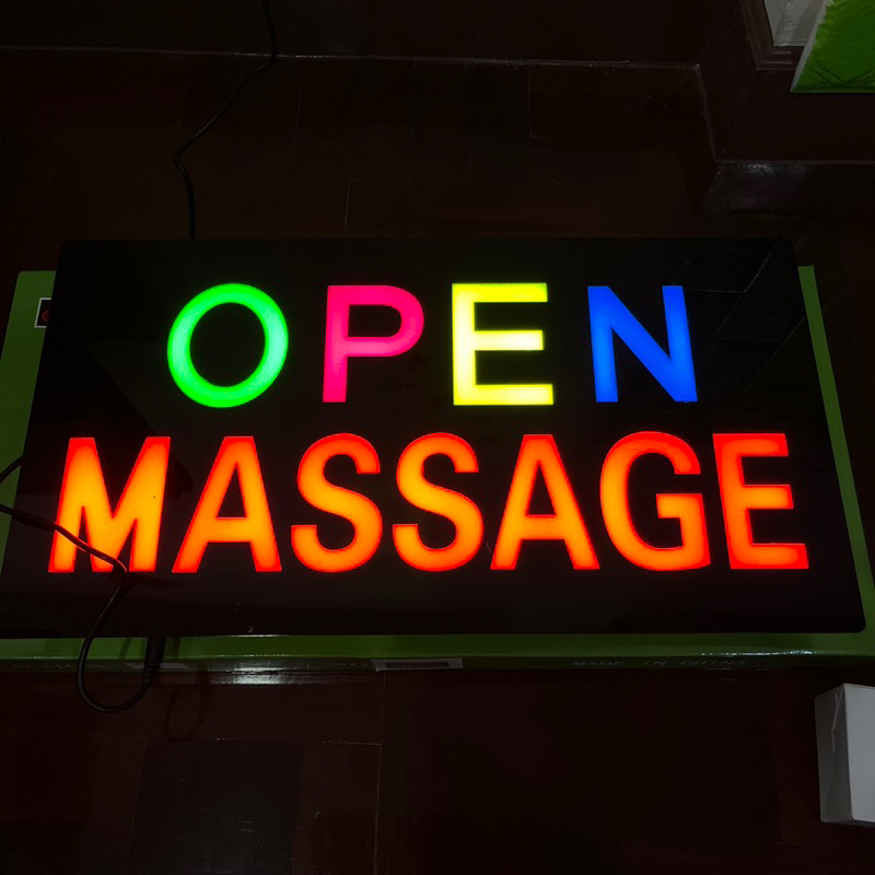 ป้ายไฟ ป้ายไฟร้าน ป้ายไฟตัวอักษร ป้ายไฟled ป้ายไฟร้านนวด OPEN MASSAGE ขนาด43x23cm 398บาท
