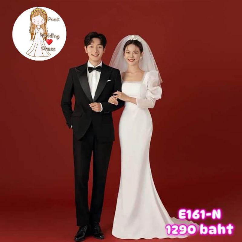 E161-N ชุดเจ้าสาว ชุดแต่งงาน ชุดพรีเวดดิ้ง งานหมั้น ชุดสวย งานเนียบ ผ้าดี มินิมอล รหัส:E161-N