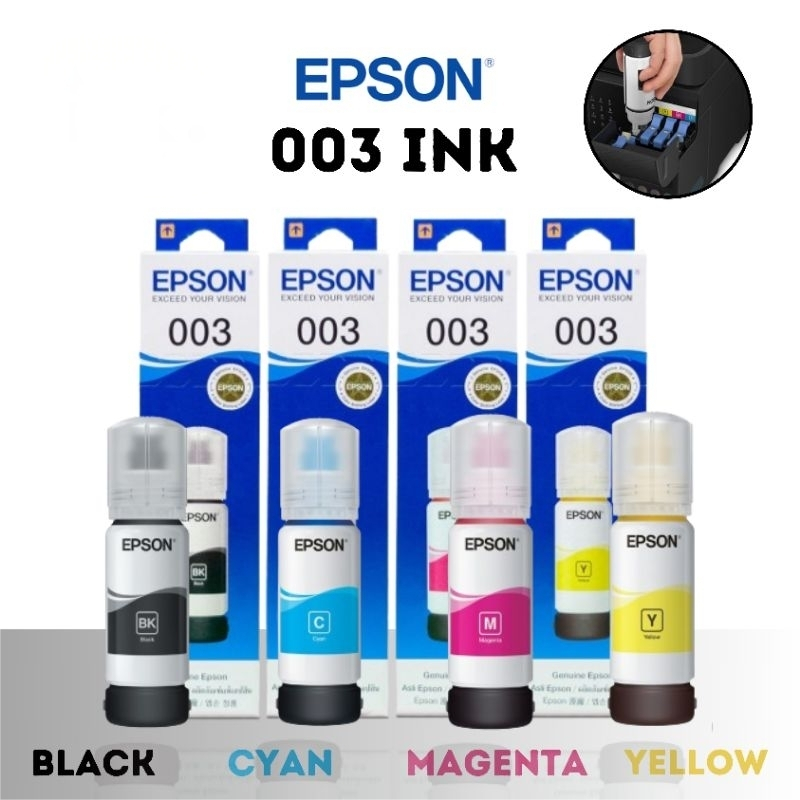 EPSON 003 หมึกแท้ 100% Original 4 สี BK, C, M, Y ไม่มีกล่อง ใช้กับเอปสันรุ่น L1110 L1210 L1216 L1250 L1256 L3100 L3101
