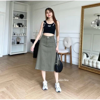 Lily Skirt กระโปรงยาวผู้หญิงรุ่นลิลลี่ 26 นิ้ว ทรงบานวอลลุ่มผ้ายีนส์ยืดคอตตอล