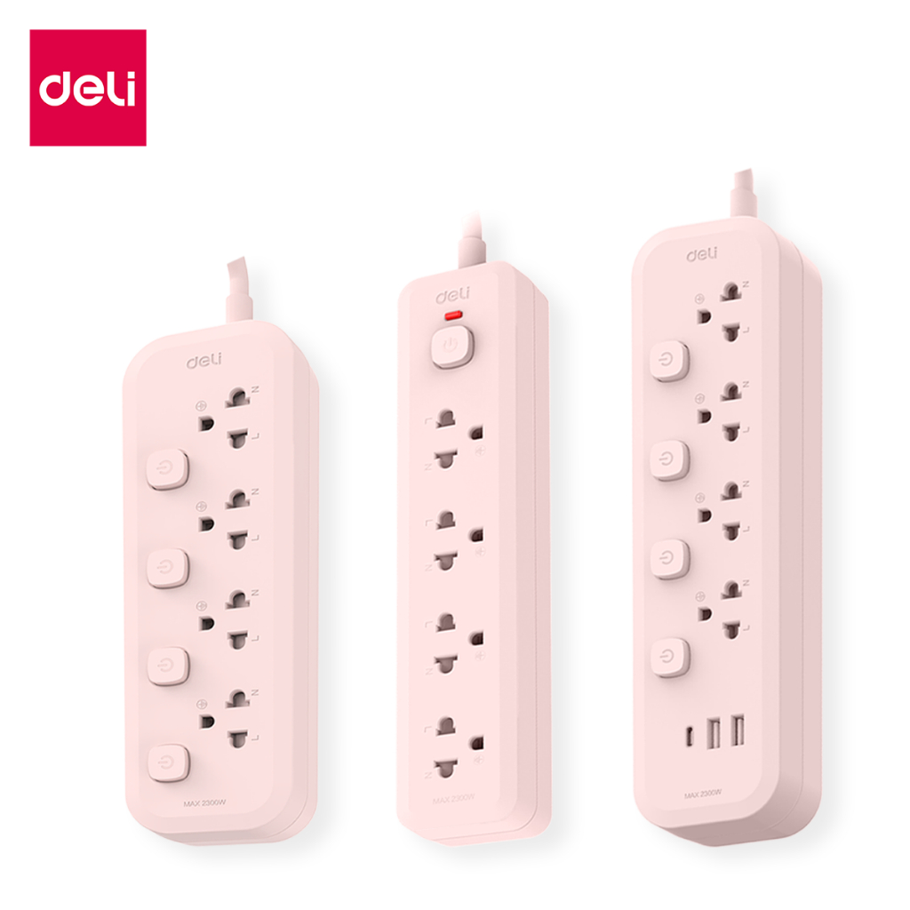 Deli ปลั๊กไฟ รางปลั๊กไฟ กำลังไฟ 2300W USB TypeC มอก. ปลอยภัย รับประกัน 3 ปี Power socket