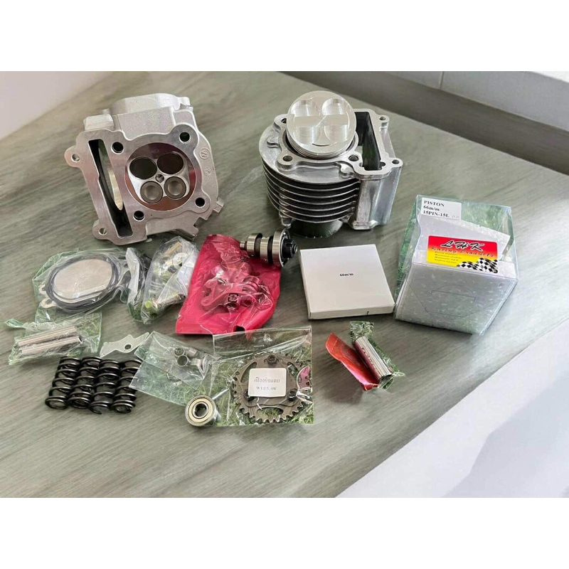 ชุดเสื้อฝา Mio 4วาล์ว ลูกLHK สลัก15มิล มีขนาด 59,66มิล ใส่รถชักเดิม,ชัก3,ชัก5 ได้เลย ฝาสูบเซ็ตหลังวา