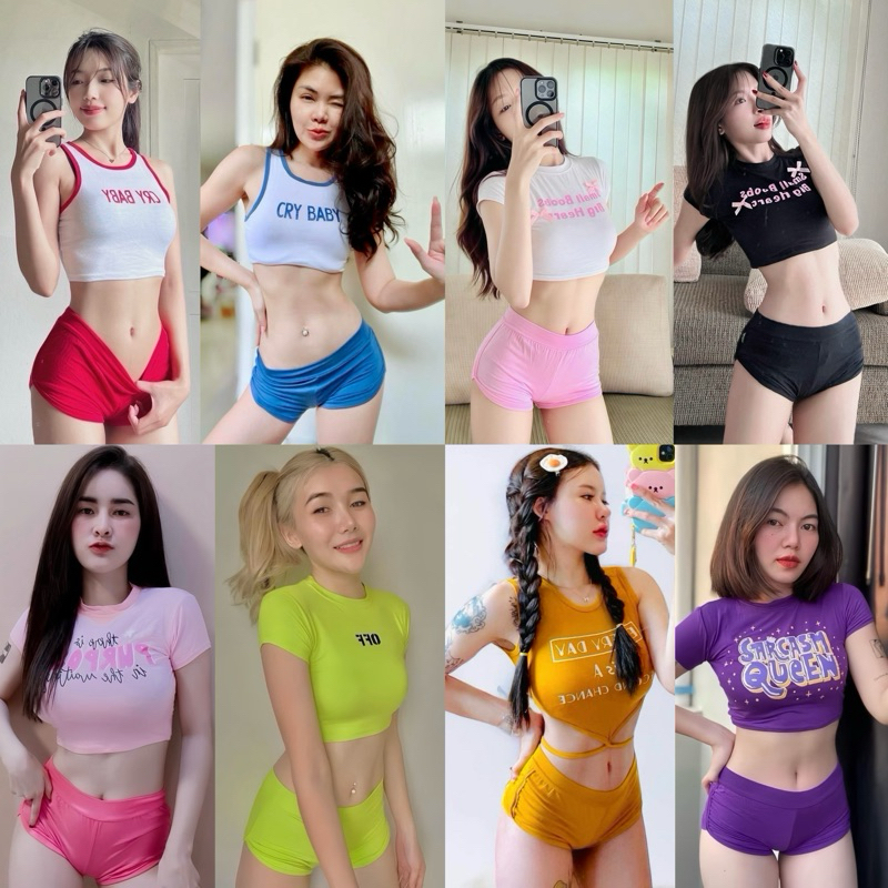 เสื้อครอปเอวลอย ชุดออกกำลังกายแขนสั้น เสื้อผ้าแฟชั่นสีสันสดใส สามารถใส่นอนได้ เนื้อผ้าเย็นกระชับตามตัวเข้ารูปได้ตามขนาด