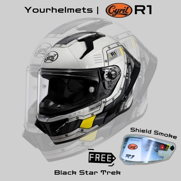 แถมฟรี!!! ชิลด์SMOKE - หมวกกันน็อค Cyril R1 รุ่น Black Star Trek #YourHelmets #ร้านดัง #ของดี #ราคาถูก