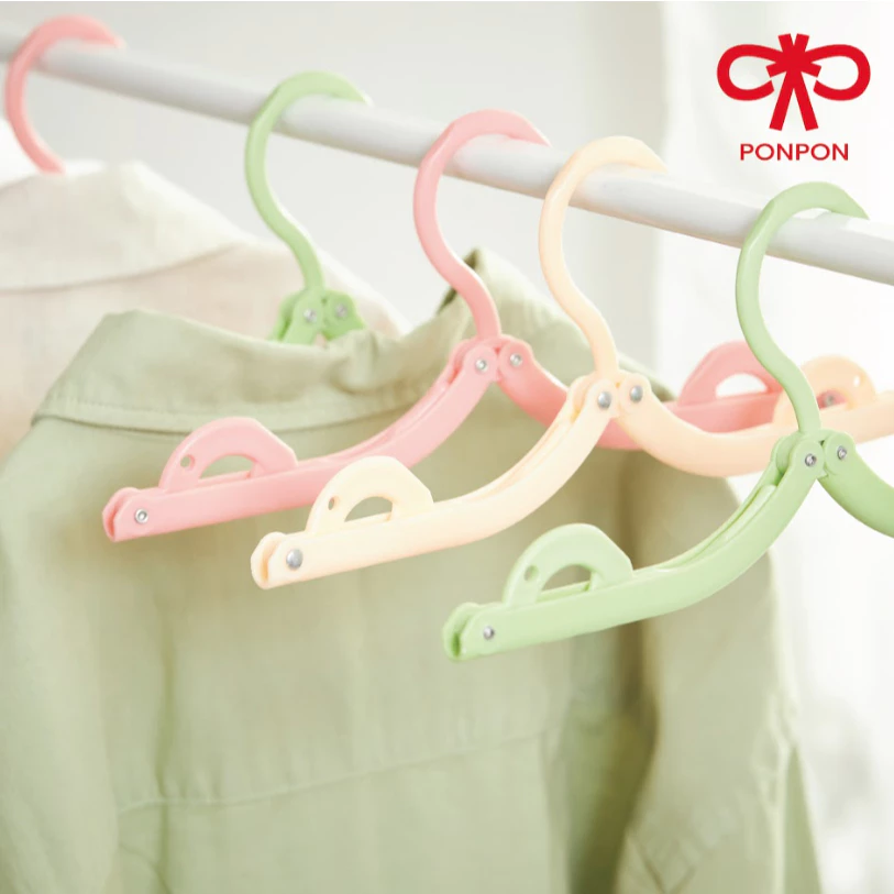 PONPON ไม้แขวนเสื้อพลาสติกพับได้ สะดวกและประหยัดพื้นที่ สีพาสเทล