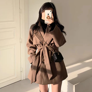 พร้อมส่ง 3สี เสื้อโค้ทกันหนาวผ้าWool มีสายรัดเอวค่า (T365)