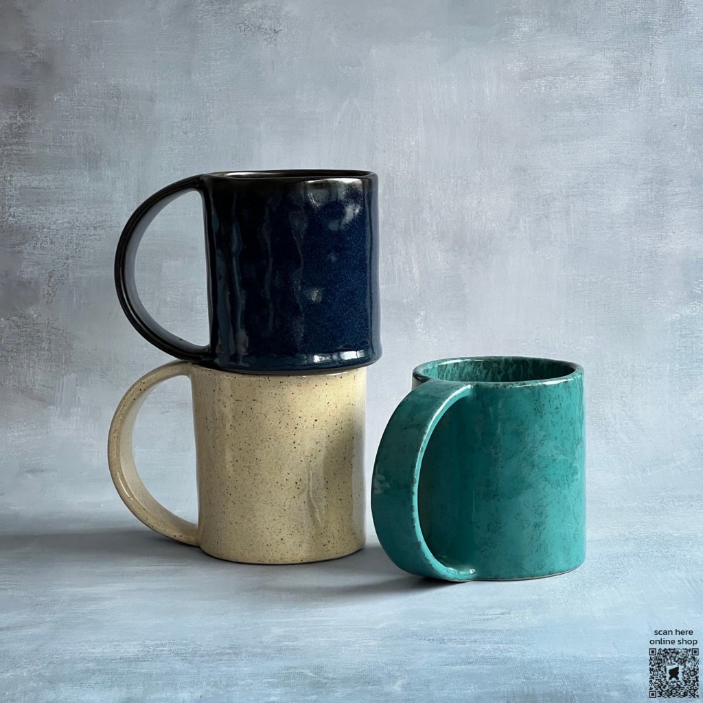 แก้วมัค หูจับเป็นทรงแบน  มีให้เลือก 3 สี ขนาด 15oz - AT1CERAMIC