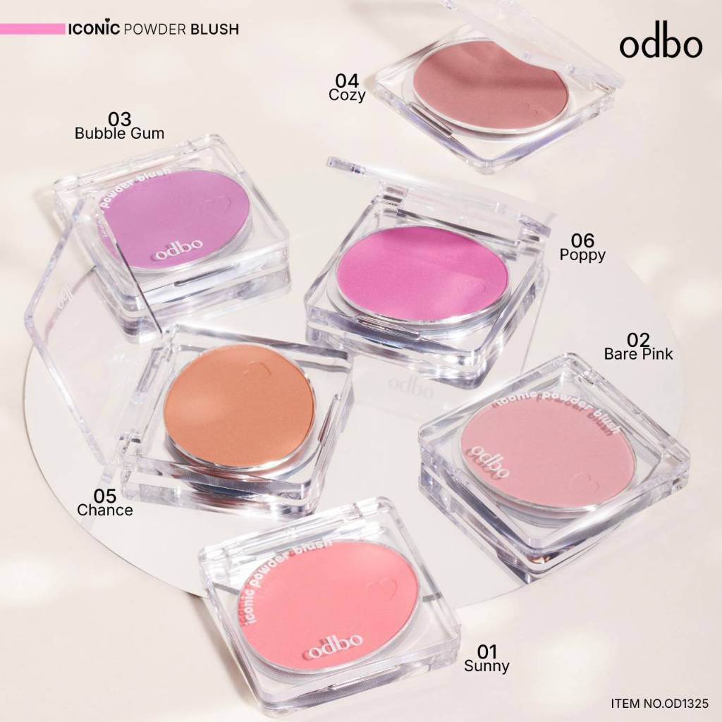 odbo iconic powder blush OD1325 บลัชออนเนื้อฝุ่น พิกเมนต์แน่น พวงแก้มสวยระเรื่อเป็นธรรมชาติ