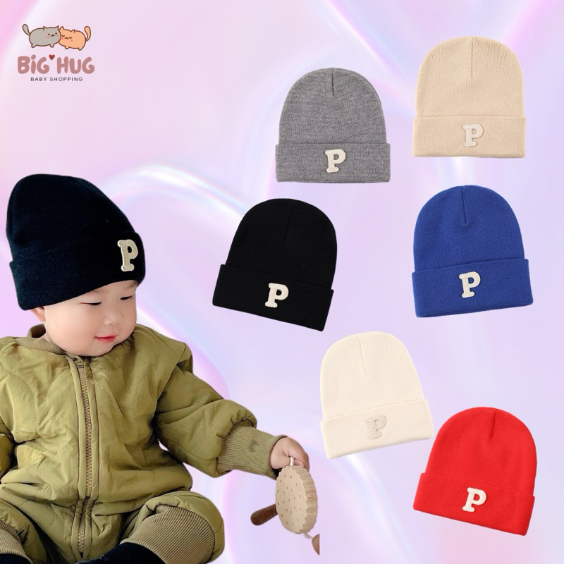 พร้อมส่ง หมวกไหมพรมสำหรับเด็กทารก ปักตัว P ขนาด 0-24 เดือน