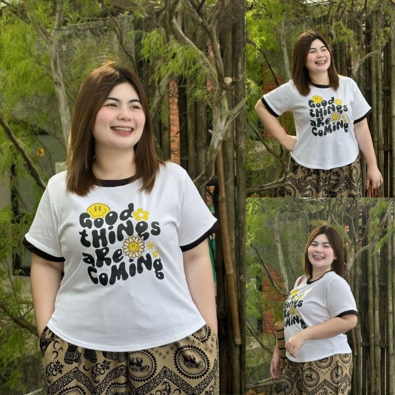 W19 เสื้อยืดคอกลม งานสกรีนเดซี่ แต่งขาวดำ ฟรีไซซ์สาวอวบ-อ้วน