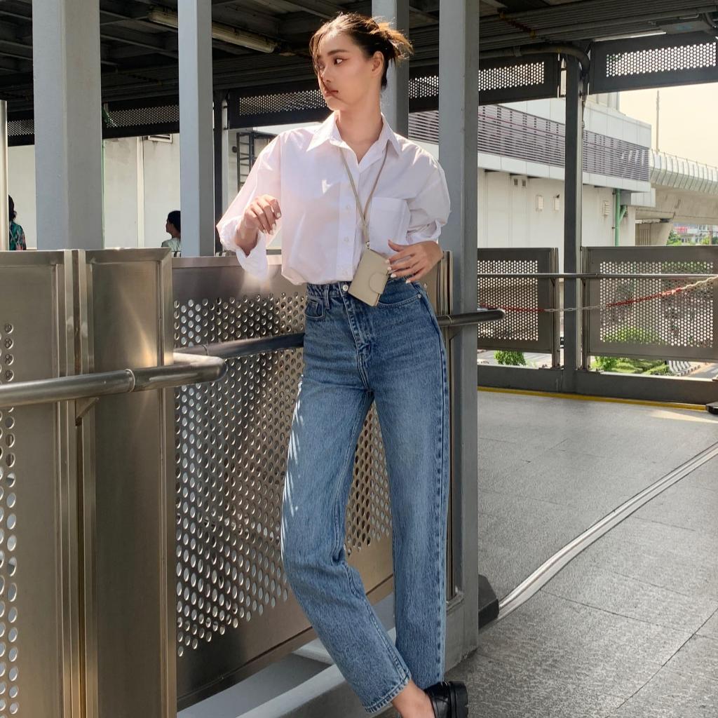 ยีนส์ Nammon jeans s19 บอยสลิมผ้าไม่ยืดเรียบ ซีด