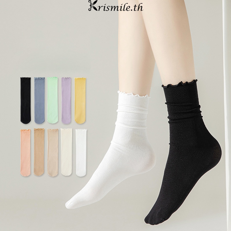 COD-ในไทย💖ถุงเท้า ลูกไม้ รุ่นบาง ระบายอากาศได้ สไตล์เกาหลีเรียบง่าย นักเรียนสำหรับผู้หญิง ความยืดหยุ่นสูง-Kri