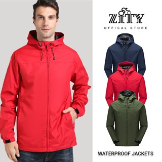 ZITY เสื้อแจ็คเก็ตกันน้ำสำหรับผู้ชายมีฮู้ด กันลมมีสไตล์ เสื้…