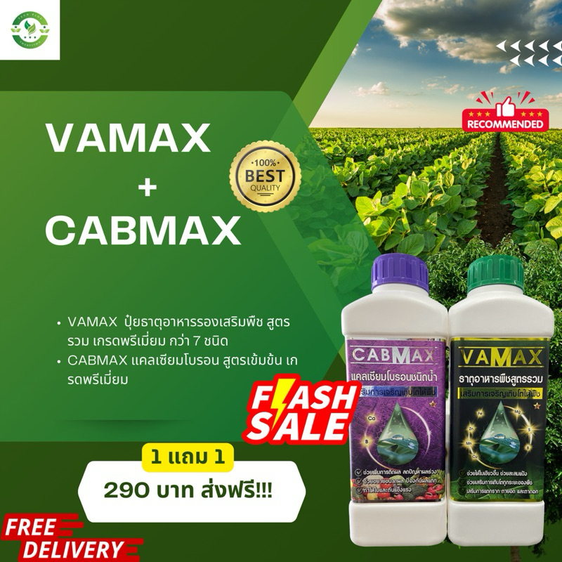 ชุด 1 แถม 1 (ปุ๋ยธาตุรวม VAMAX + CABMAX แคลเซียมโบรอน) ปลอดภัยขึ้นทะเบียนถูกต้อง