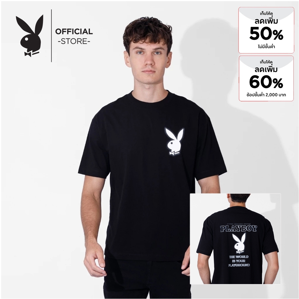 PLAYBOY เสื้อผ้าผู้ชาย/เสื้อ/เสื้อยืด OVERSIZE รุ่น P1MT249OT160BK