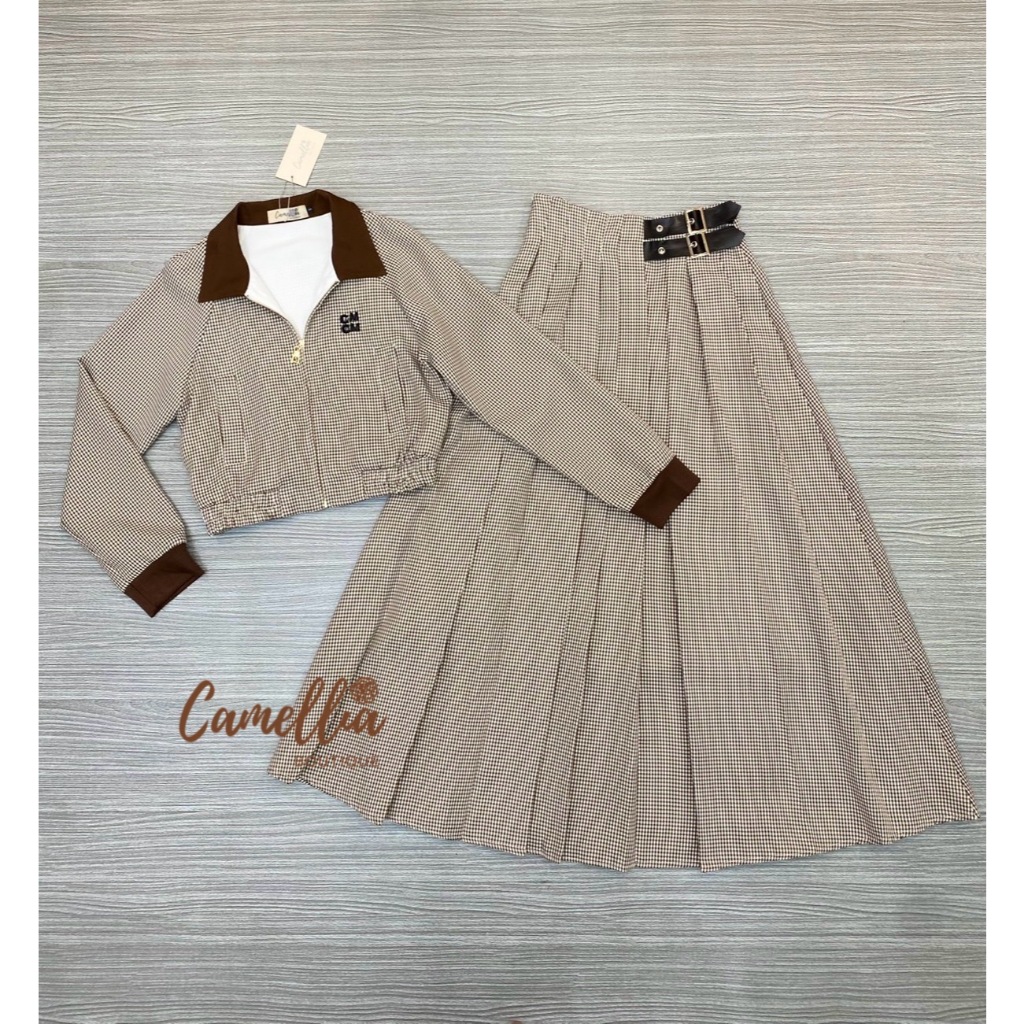 CAMELLIA Set เสื้อแจ๊คเก็ตลายตารางโทนสีน้ำตาล(*รบกวนเช็คสต๊อกก่อนกดสั่งซื้อ)